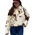 thumbnail image 2 of Female Faux Fur Crop Jacket Long Sleeve Cozy Winter Warm Leopard -Coat with Pockets White L, 2 of 10