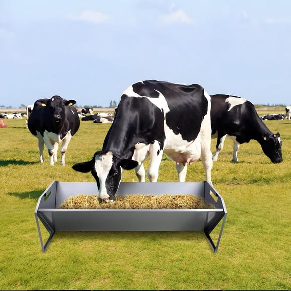 Ourlova Portable 45inch Long Galvanized Steel Livestock Feeding Trough Heavy Duty Livestock Feeder 22 Gallon Capacity Galvanized Steel Sheep Trough for Horse Cattle Cow Alpaca