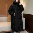 thumbnail image 4 of Long Puffer Jacket for Women, 2024 Thick Fleece Hooded Coat with Deep Pockets, Solid Oversized Warm Winter Outerwear Mid-length, 4 of 6