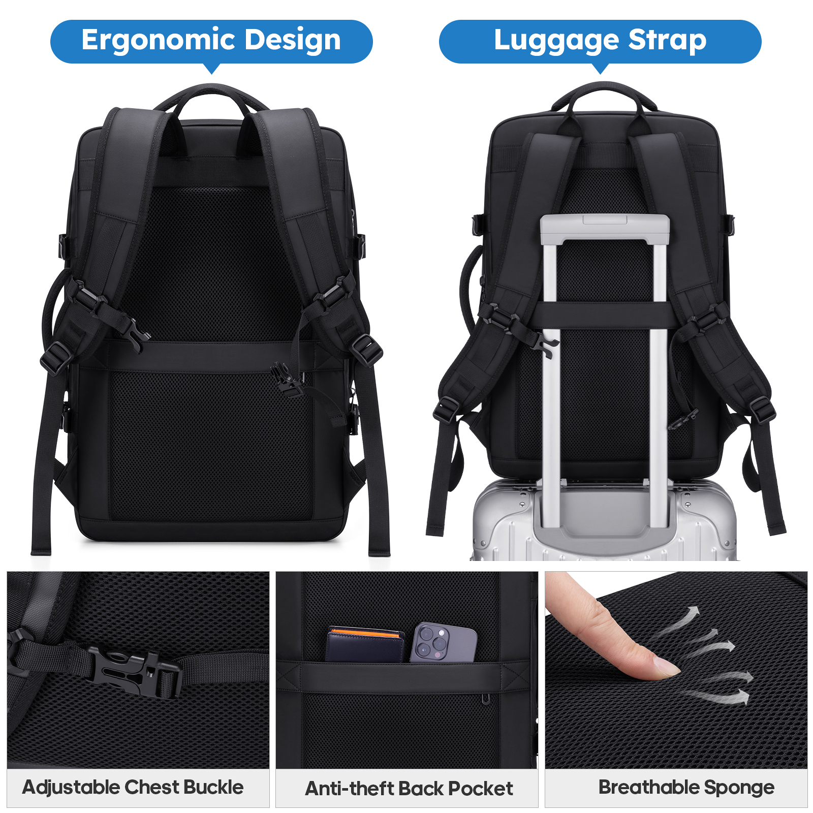 UKEIN 40L Expandable Travel Backpack with Laptop Compartment photo 6