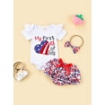 thumbnail image 3 of CIYCuIT My First 4th of July Baby Girl Outfits Letter Print Romper + Shorts + Headband Newborn Clothes Set, 3 of 9