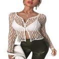 thumbnail image 1 of Sexy See-through Long Sleeve  Neck Button Down Lace Tops, 1 of 4