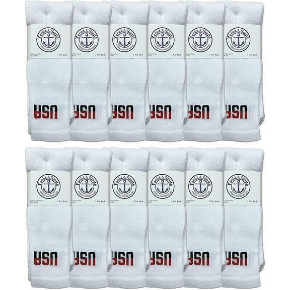Yacht & Smith Mens & Womens Wholesale Bulk Cotton Tube Socks, Referee Style (12 Pairs White USA, Mens 10-13 (Shoe Size 7-12))