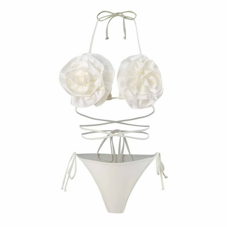 BUIgtTklOP Tummy Control Swimsuits for Women 2024 Clearance Women s Swimwear Swimsuit Bikini Three-dimensional Flower Strap Swimsuit Strap Swim Trunks Two-piece Set