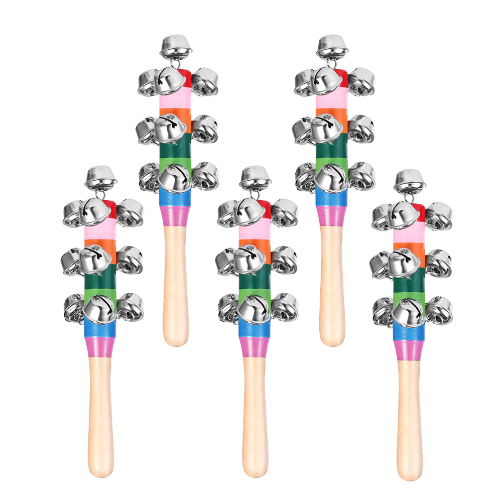 OUNONA Toys Bell Toybaby Musical Hand Shaking Wooden Jingle Bells