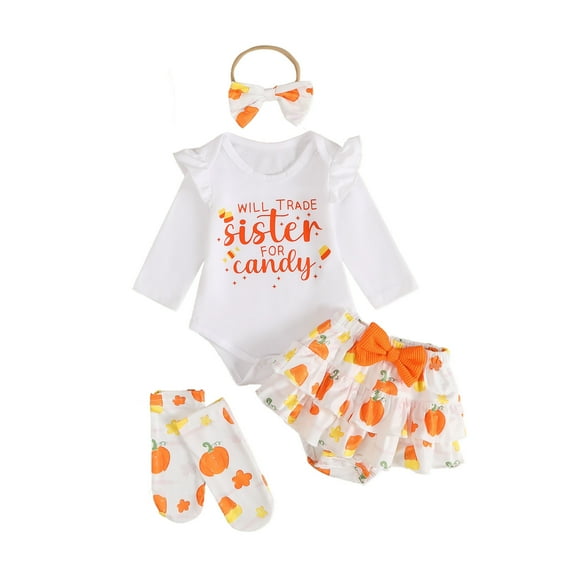 Zshosam Baby Girl Outfits Winter Newborn Baby Girl Outfit Long Sleeve Romper Bodysuit Suspender Skirt Cute Fall Winter Clothes Size 6 12 Months,(Orange 6-12 Months)