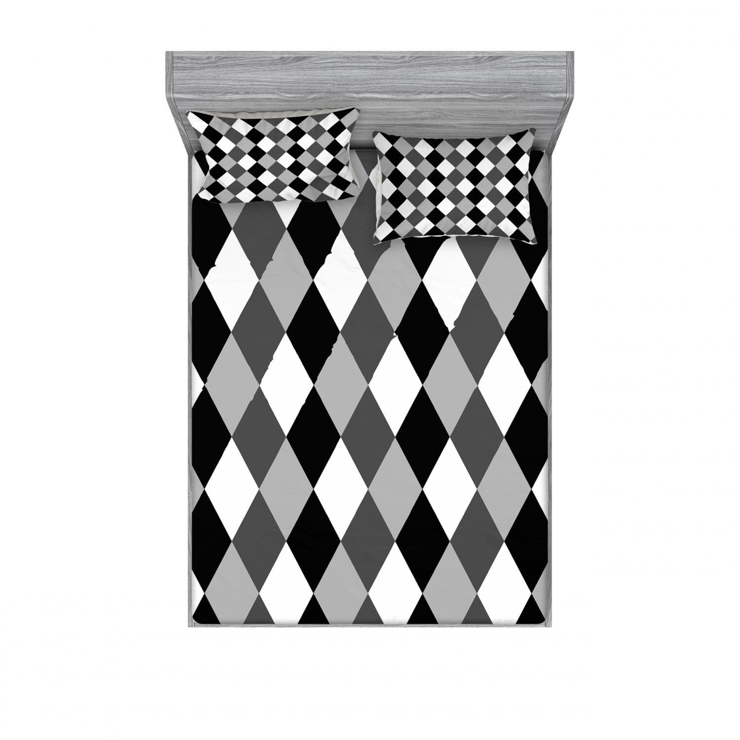 Geometric Bedding Set with Sheet & Covers, Black and White