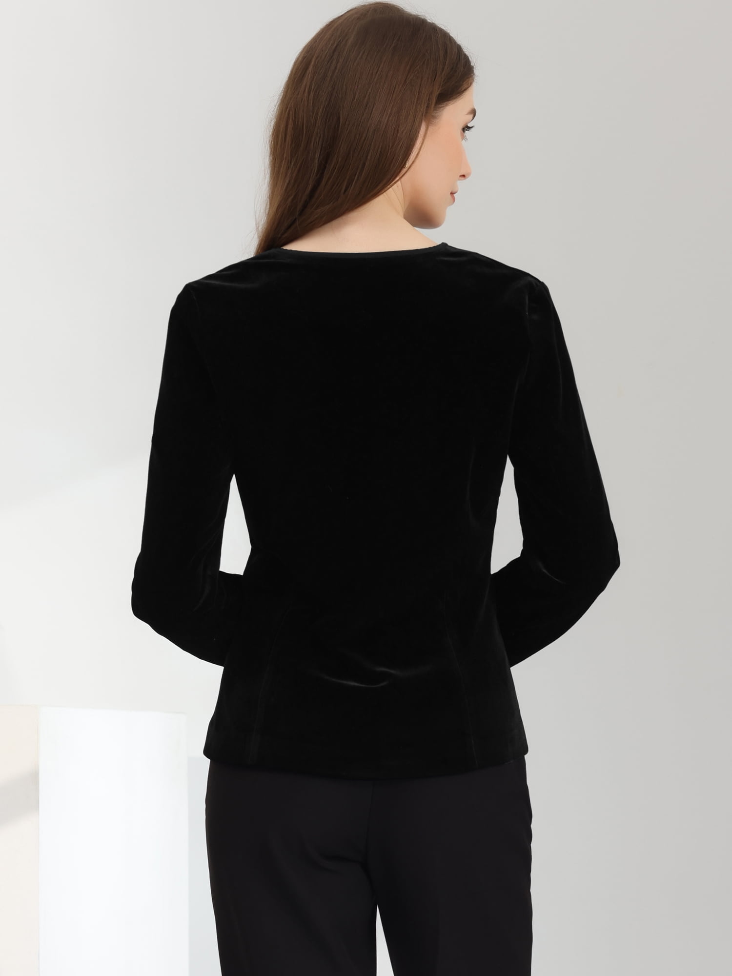 DARING DIVA Women's Long Sleeve Office Collarless 1 Button Velvet Blazer M Black