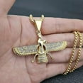 thumbnail image 2 of Stainless Steel Iran Faravahar Ahura Mazda Pendant Gold Color Zoroastrian Necklace For Men Women Hip Hop Iced Out Jewelry Gift-Good, 2 of 5
