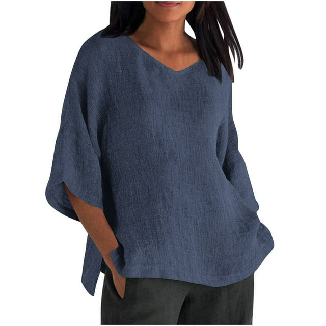 Vestidos Casuales Para Mujer, Blusas De Mujer De Moda Moda de verano para mujer, cuello en V, ocio, manga tres cuartos, color liso