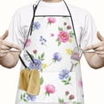 thumbnail image 2 of Pioneer Flower Floral Print Pattern Cotton Linen Apron with Pockets, Waterproof Adjustable, 33x27 Inch for Kitchen, Gardening, BBQ, Salon, 2 of 6