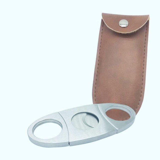 Cortador de puros clásico con cuchillas dobles en V de acero inoxidable, tamaño de bolsillo portátil, guillotina de puros de corte preciso, accesorio para hombres y mujeres (plata) ER