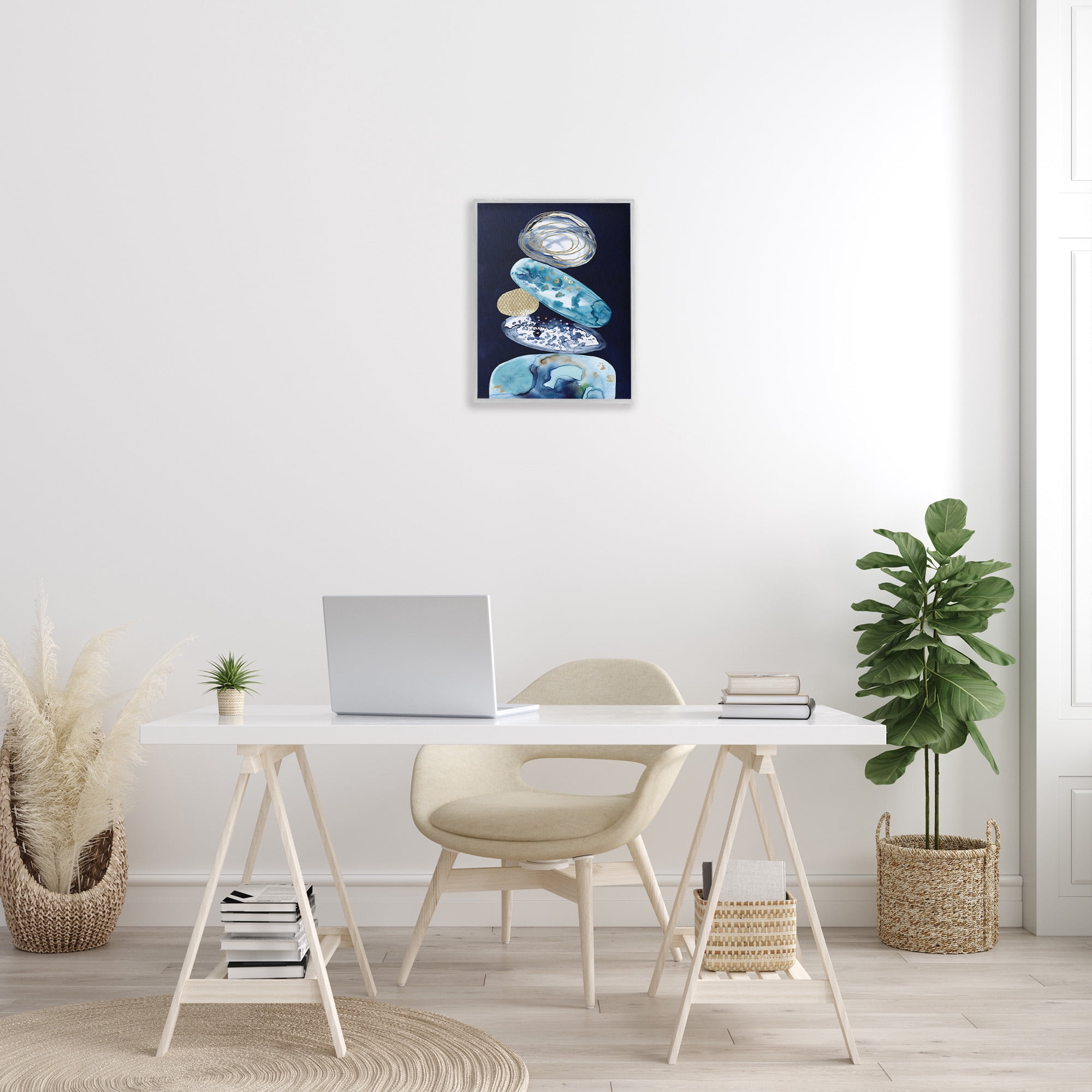 Stupell Industries Patterned Stacked Pebbles Landscape Painting Gray Framed Art Print Wall Art, 16 x 20