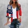 thumbnail image 2 of Eiyaclvo 4th of July Cover Up for Women Indenpendence Day American Flag Print Kimono Cardigan 3/4 Sleeve Sheer Beach Cover Ups Patriotic Swimwear, 2 of 6