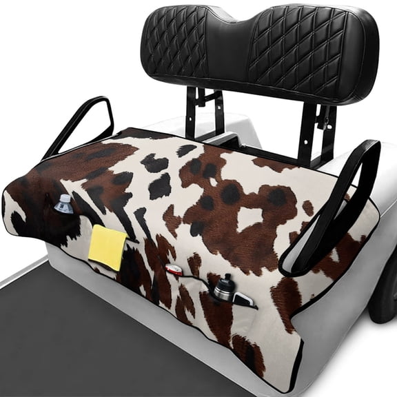 XYZCANDO Cowhide Print Universal Golf Cart Seat Cover | Terry Cloth With 4 Pockets | Non-slip Washable Accessory for Golf Lovers