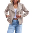 thumbnail image 1 of Chaquetas de Piel Sintética para Mujer, Estilo Ante, Ideales para Otoño e Invierno. Abrigo Corto Abierto por Delante. Albaricoque XL, 1 of 8