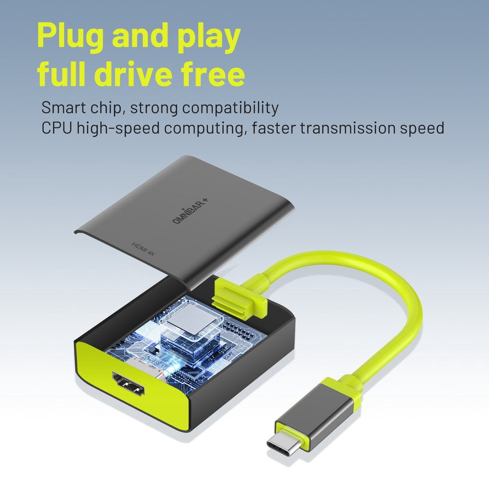 Omnibar OMN-HUB003 O16-000013 60 W USB C Hub, Gray, Yellow & Green