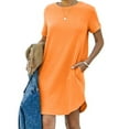 thumbnail image 2 of ShomPort Women's Casual Dress Summer Round Neck Short Sleeve T-Shirt Dress Loose Mini Dress with Pockets, 2 of 7