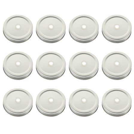 ACDANC 12pcs Mason Jar Lids with Straw Hole Metal Wide Mouth Canning Caps