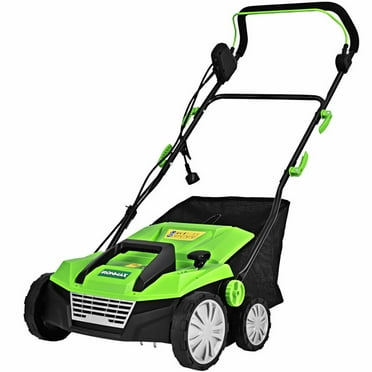 Resenkos Scarifier Dethatcher,Electric Lawn Dethatcher,15 Inch 13 Amp Electric Scarifier with Collection Bag and Removable Blades-Green