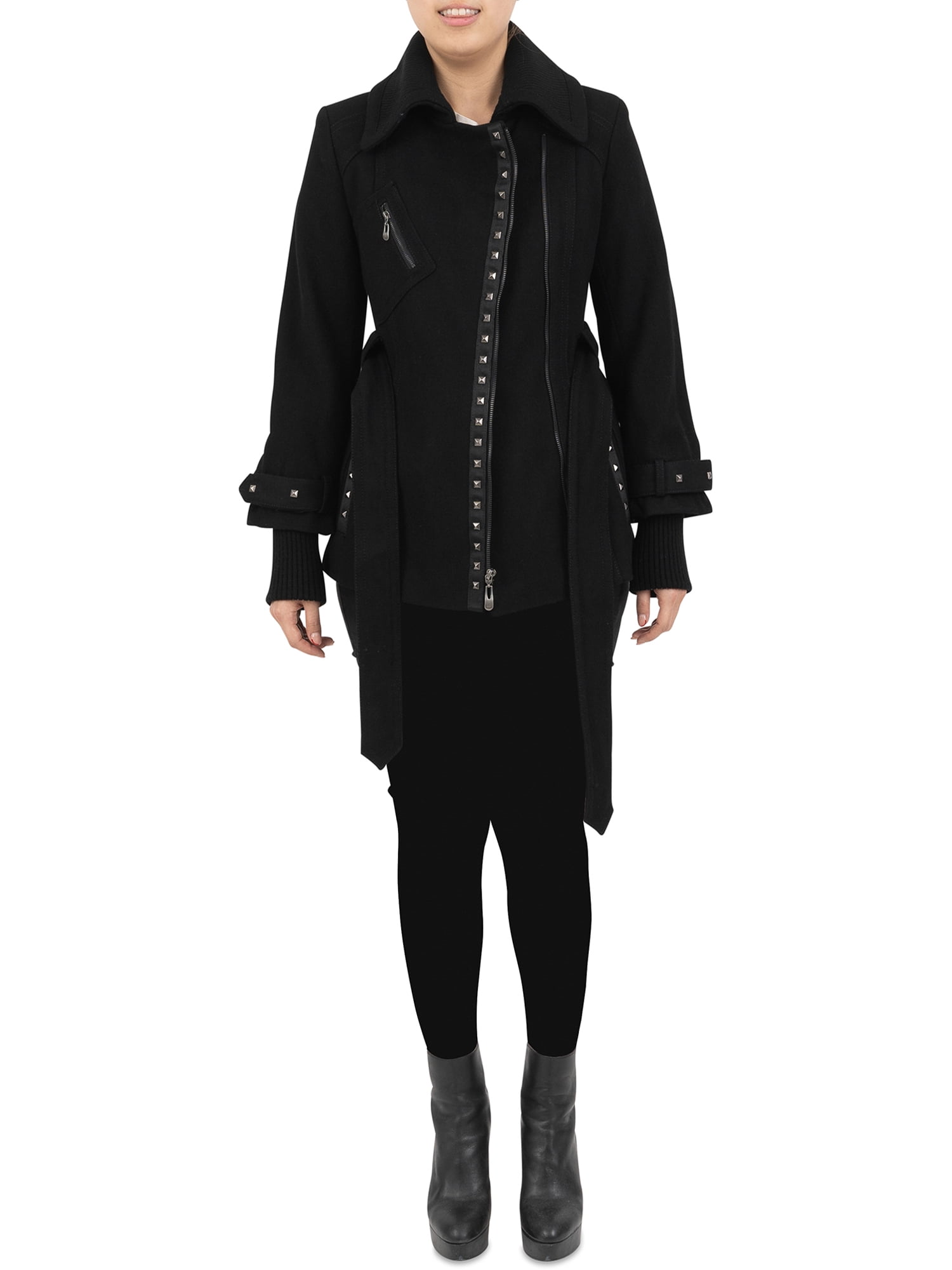 Kensie Women's Asymmetrical Belted Wool Moto Jacket