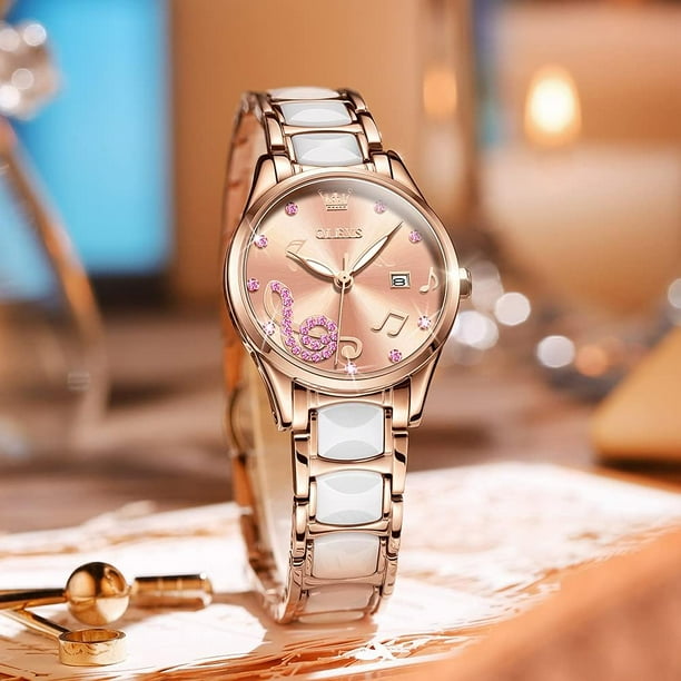 Women Watches Rose Gold Elegant Dress Ladies Watch Diamond Ceramic Quartz Date Waterproof Luminous Female Wrist Watches Valentine s Day Present