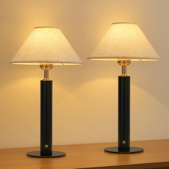 FRIDEKO HOME Touch Cordless Table Lamp, 16.54" Battery Rechargeable Black Gold Desk Lamp, 5000mAH, 3 Colors Stepless Dimming, Bedside Night Lamp for Living Room, Bedroom(With Bulb)