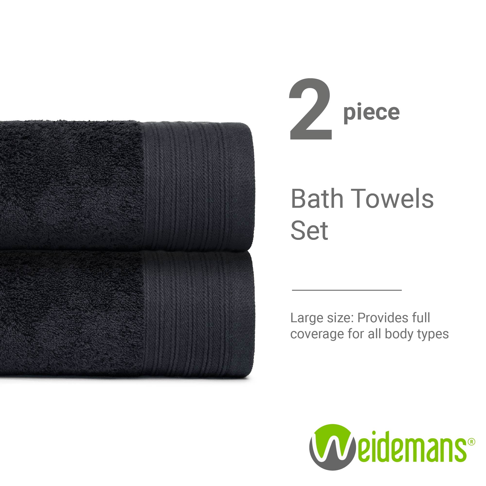 Weidemans 100% Cotton Bath Towels | Eco-Friendly Exclusive Bathsheet towels Set of 2 (Size: 35" X 70") | Ultra Soft and Highly Absorbent Bath Towel Set Gym, Hotel, Travel Camp, Pool Spa | Black