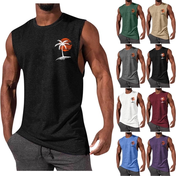 Vetsdori Mens Hawaii Tank Tops Summer Muscle Athletic T Shirts Lightweight Sleeveless Pullover,Fitness Graphic Undershirts Workout Tanks for Men Crew Neck,L