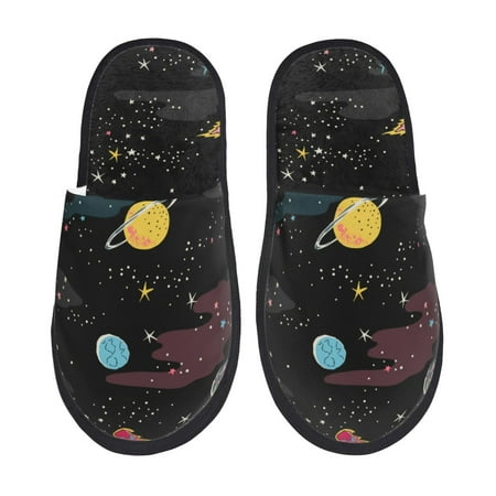 

Honeii Galaxy print Slippers Memory Foam House Bedroom Slippers for Women and Men Fuzzy Plush Comfy Faux Fur Lined Slide Shoes-Medium