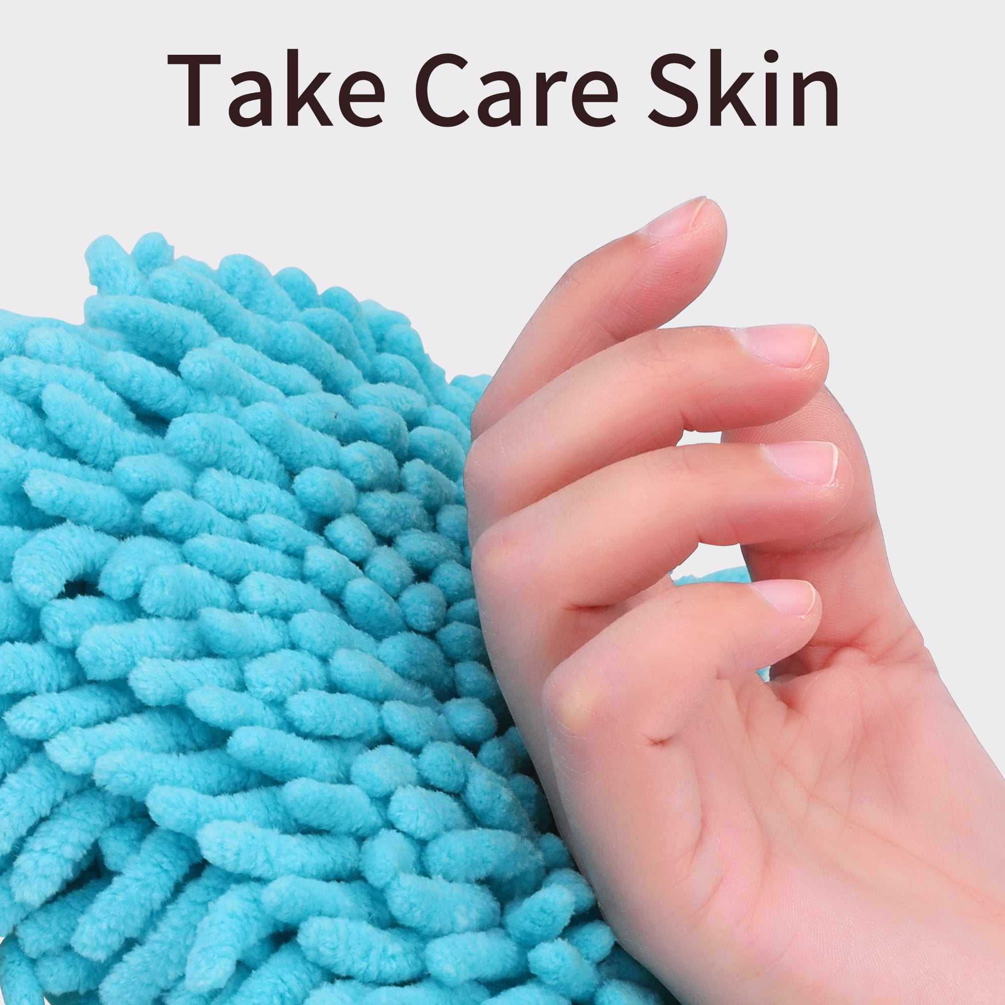 NOMADIC NOOK Soft Absorbent Fluffy Chenille Ball Hand Towels, Set of 4 Fuzzy Decorative Towel with Wall Hook for Bathroom Blue/Orange 6" x 6"