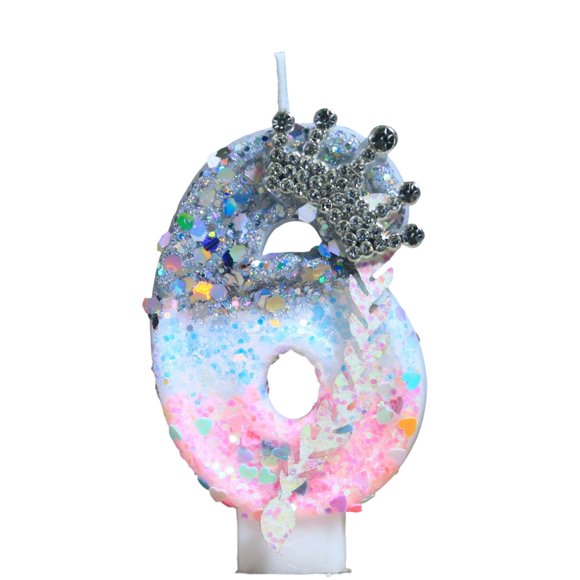 Rhinestone Crown Number Candle, Korean Pop Birthday Number Candles,Birthday Candles for Cake, Glitter Number Cake Topper With Sequins for Celebrating Anniversary Theme Decorations, Crown D Number 6