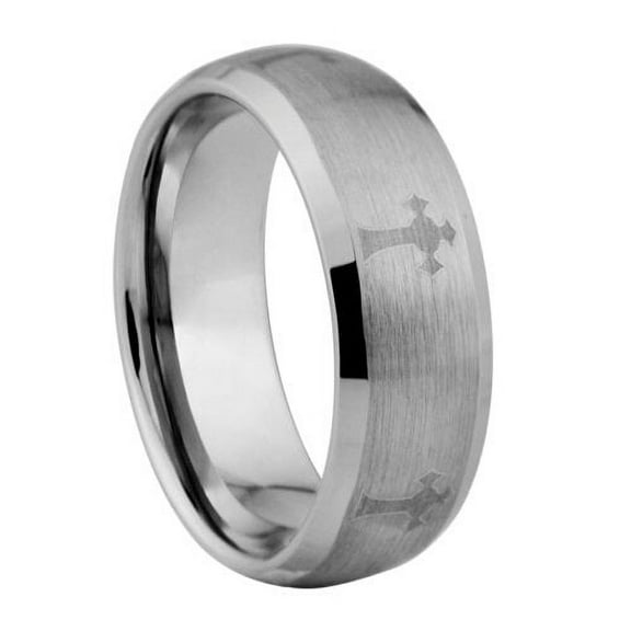 Engraved by Laser with Crosses Tungsten ring - crushed style - 8mm wide - many sizes available - 10