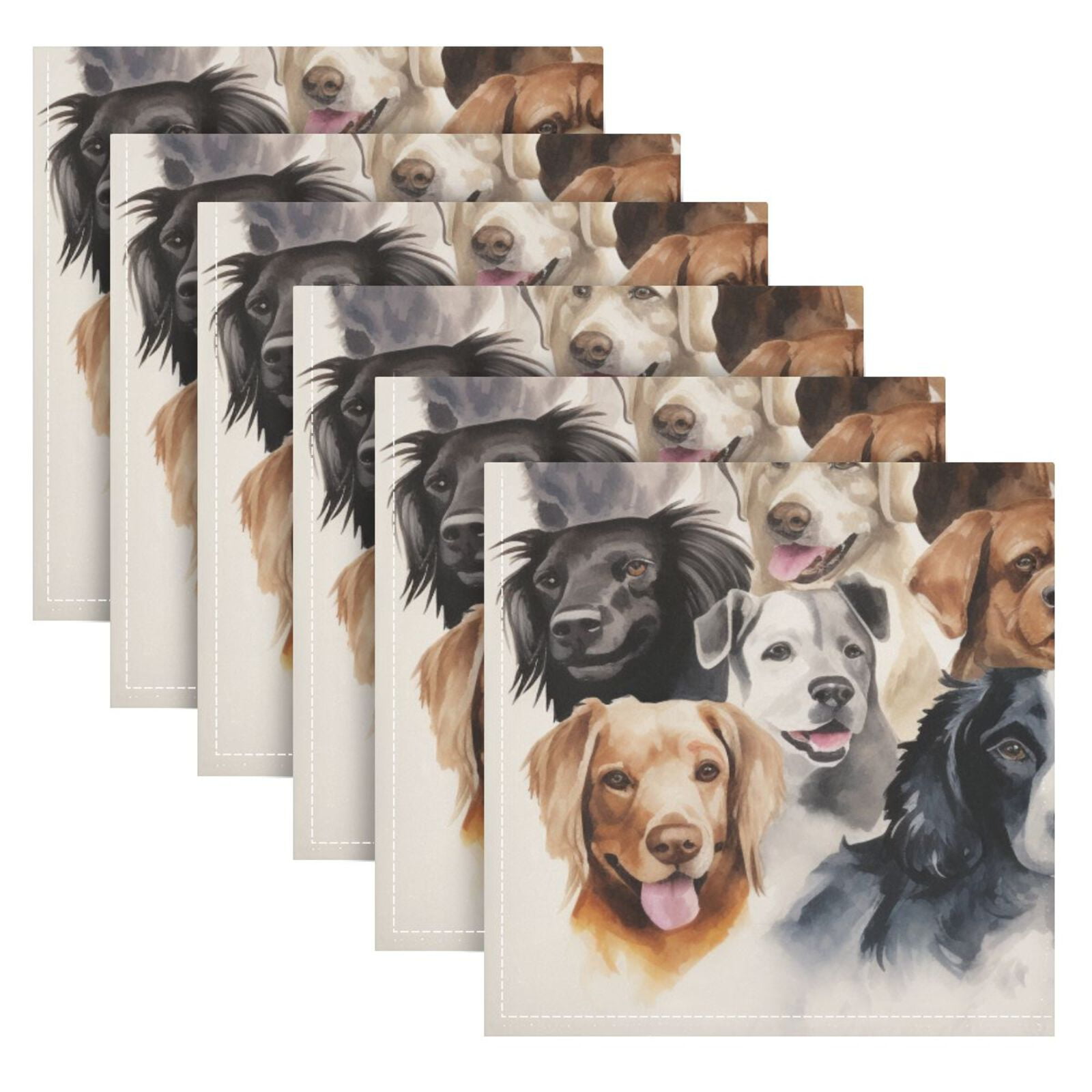 JSTEL Cute Dogs Puppy Print Cloth Napkins Set of 6, 20x20 Inch Washable and Reusable Napkin for Decoupage Dinner Party Everyday Use