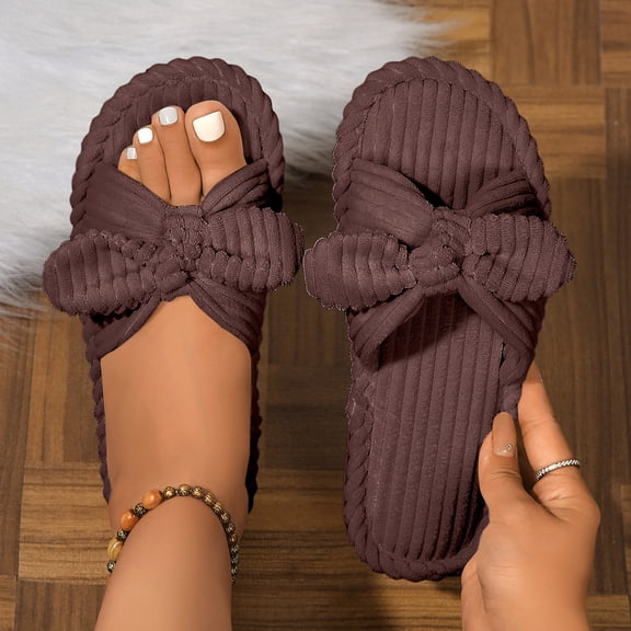 Willtoo Bow Knot Slippers Women Cute Corduroy Orthopedic Slipper House Slipper Comfy House Slides Open Toe Sandals Bedroom Shoes EVA Sole Cozy Indoor Outdoor Home Slipper