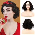 thumbnail image 1 of Sallcks peluca negra corta y rizada para mujer, pelo sintético suave resistente al calor, pelucas completas de repuesto para fiesta diaria de Halloween, 1 of 5
