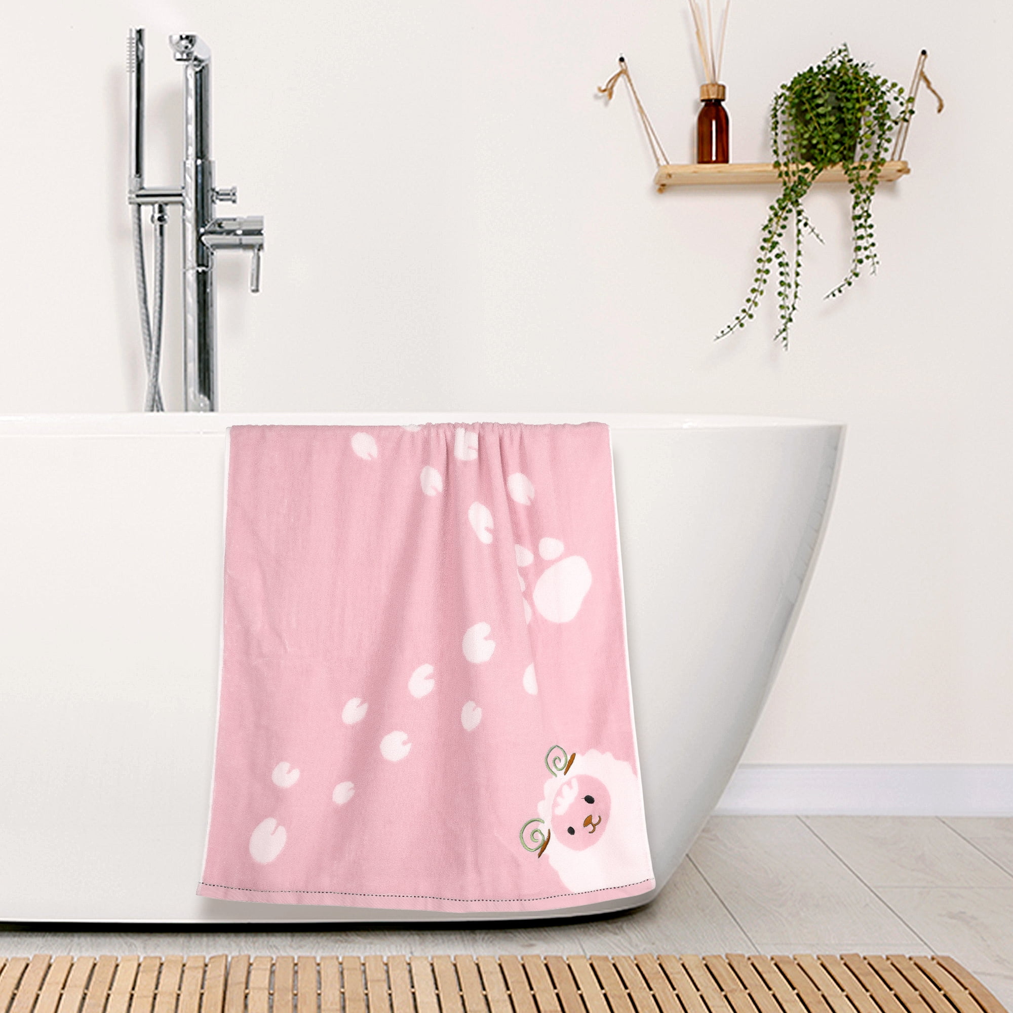 Unique Bargains 100% Cotton 2 Pack Solid Bath Towels Quick Dry and Absorbent Pink Sheep
