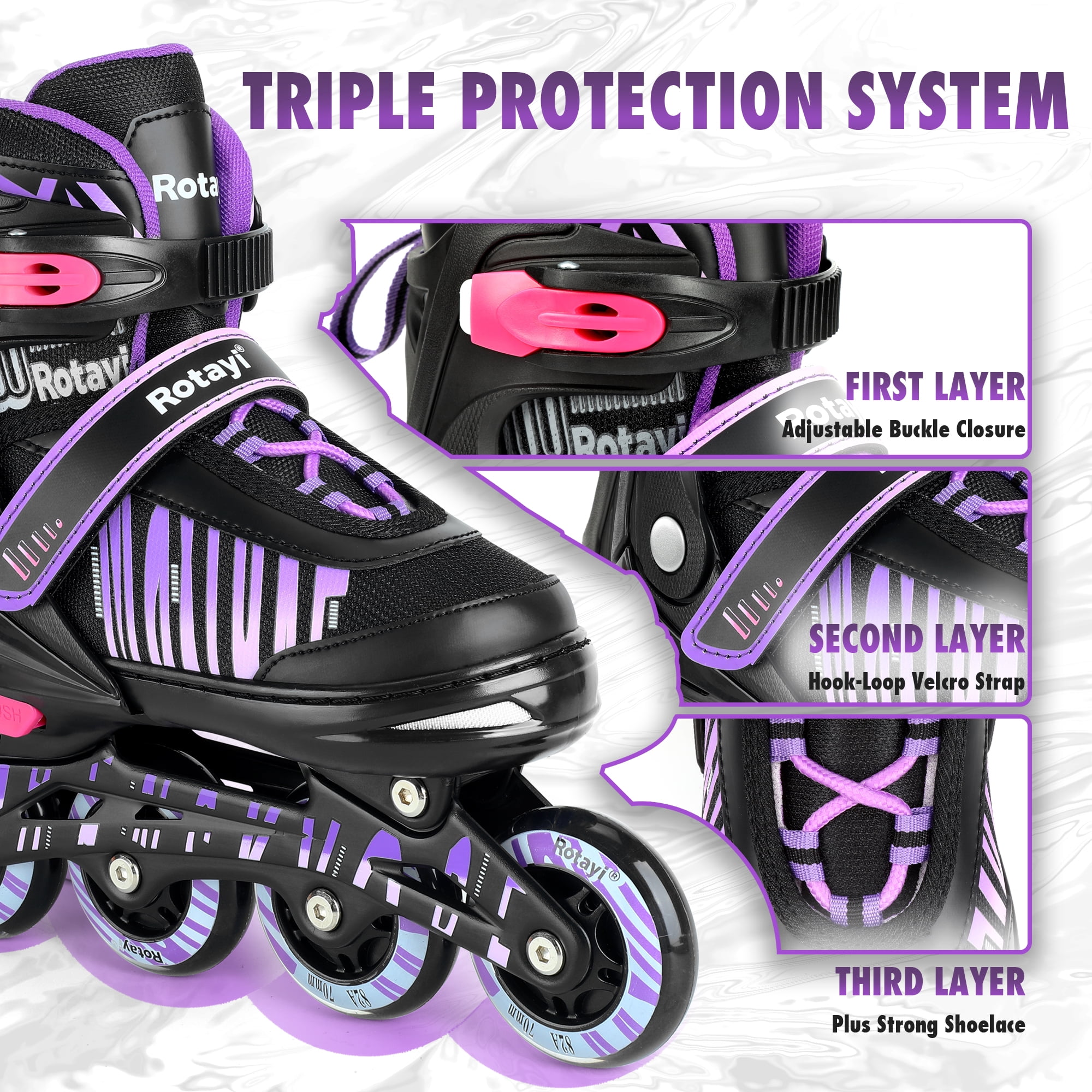 TaroKitc Adjustable Inline Skates for Kids and Adult, Girls, Boys with All Light up Wheels, Purple(Size 10C-13C)