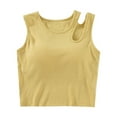 thumbnail image 2 of LYEAA Tank Tops for Women with Built in Bra Cropped Sleeveless Crew Neck Padded Basic Summer Casual Undershirt Solid Beach Fashion Pullover Vest Breathable Soft Loungewear Going Out Clothes Yellow XL, 2 of 5