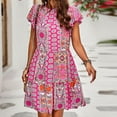 thumbnail image 2 of Dyegold Sun Dresses Women Summer Casual Short Sleeve Boho Ruffle Flowy Swing Mini Sundresses for Women Floral Print Plus Size Dress for Women V Neck Graduation Dress, 2 of 8