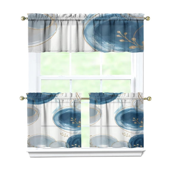 Blue Circle 3-Piece Kitchen Curtains Set Kitchen Curtains Sets with Valance for Windows Rod Pocket Machine Washable Kitchen Decor(54"x18" 2x27.5"x24")