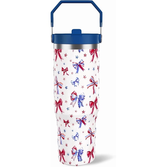 30 oz 4th of July American Flag Tumbler with Lid and Straw, Patriotic Tumbler Insulated Coffee Mug Cup Water Bottle Veterans Day Gift for Men Women