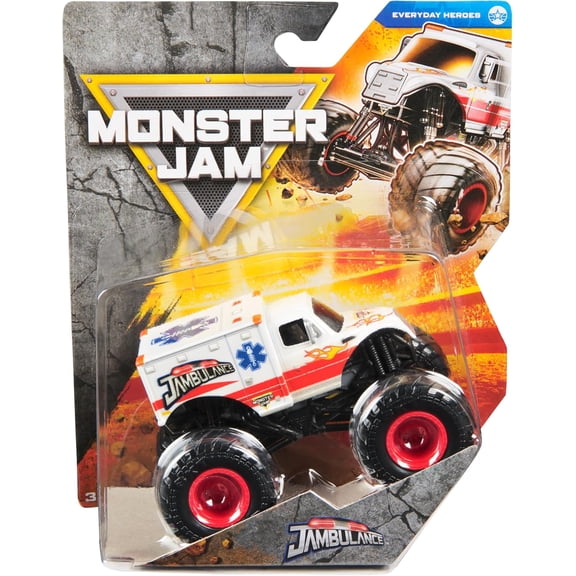Monster Jam, Official Jambulance Monster Truck, Die-Cast Vehicle, 1:64 Scale, Kids Toys for Boys Ages 3 and up