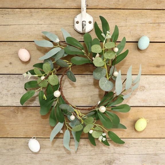 Mini Spring Wreath with Artificial Green Leaves, Farmhouse Indoor Outdoor Decorative Wreath, Versatile for Home Wall Front Door Candlestick Garden Party Spring Decoration