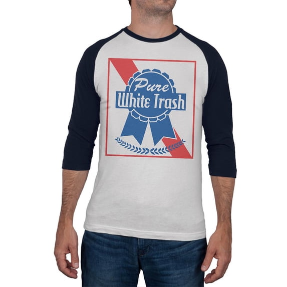 Pure White Trash Mens Soft Raglan T Shirt White-Navy 2XL