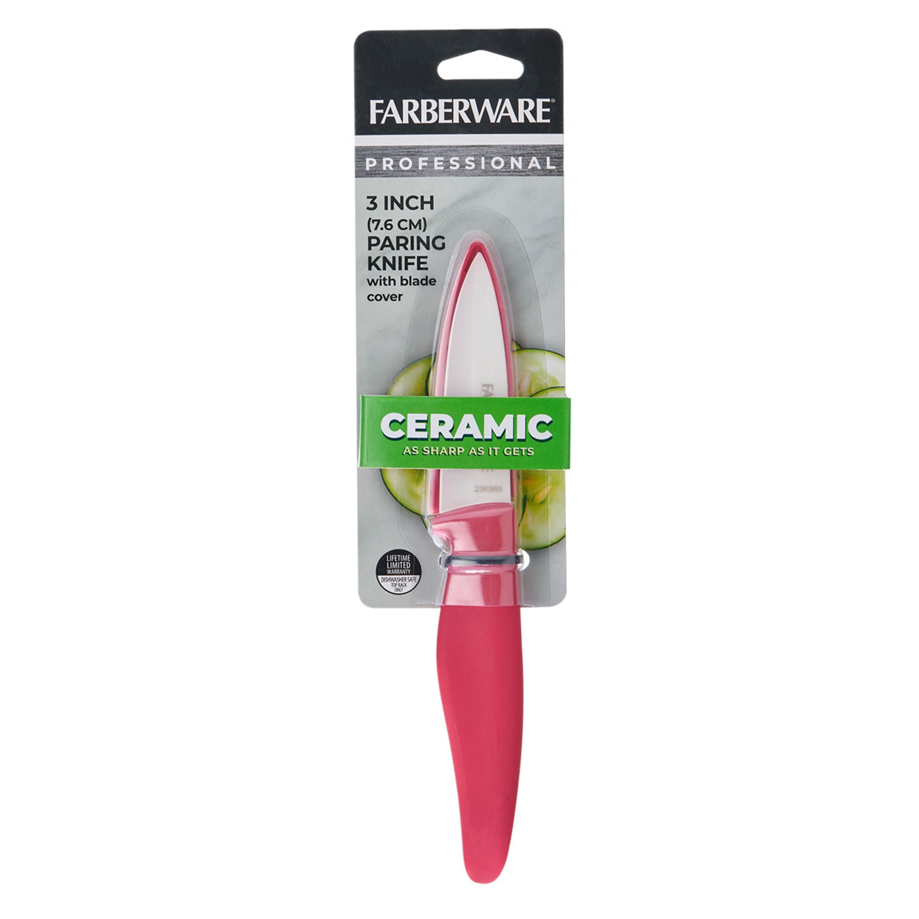 (3 pack) Farberware Professional 3-inch Ceramic Paring Kitchen Knife with Red Blade Cover