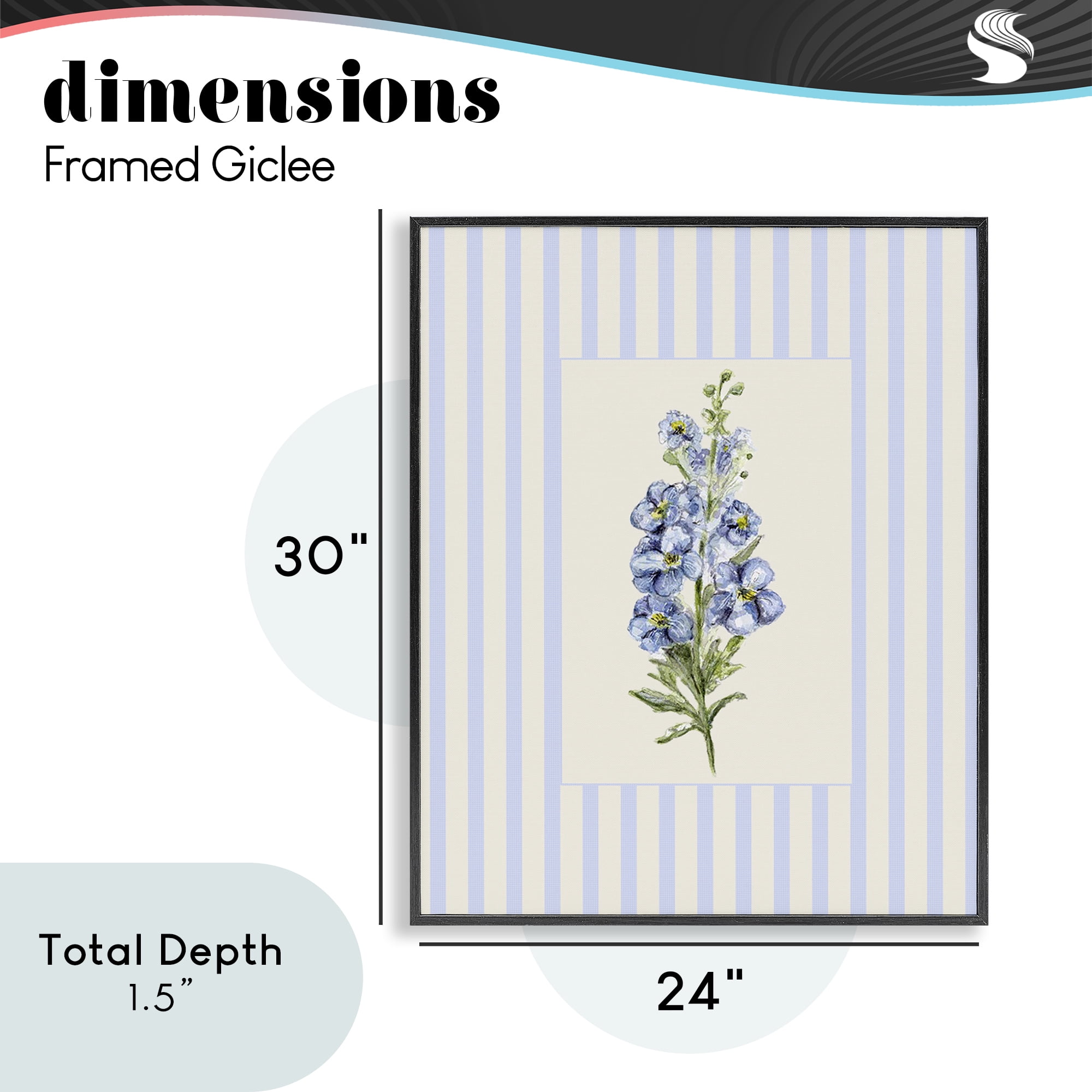 Blue Stripe Larkspur Black Framed Giclee Art, design by Lisa Wehmeyer