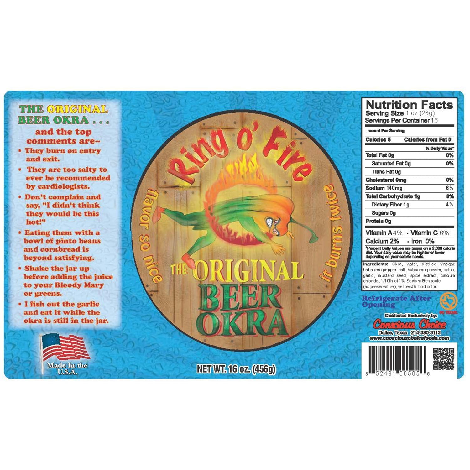 Harold's - Ring O Fire Okra - Super Hot and Spicy Okra - Packed with Fresh Garlic and Habanero - Made in Texas - 16 oz - 2 Pack