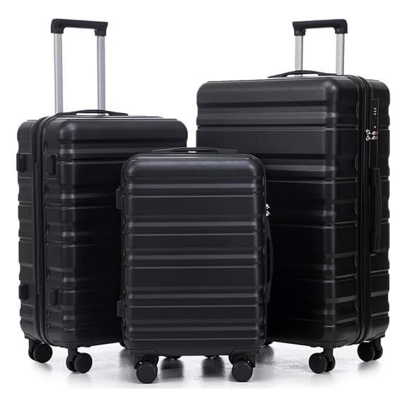 SONGMY Sets with TSA Lock ABS Hardshell Luggage, Solid Black, 20/24/28 Inch