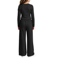 thumbnail image 4 of OGLCCG Girls 2 Piece Outfit Set, Ruched Long‑Sleeve Crop Top and Elastic Waist Wide Leg Pants Casual Tracksuit for Girls(Black,5-6 Years), 4 of 6